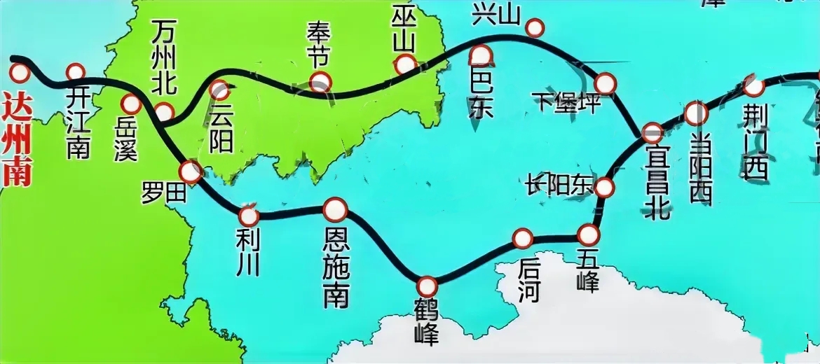 宜达高铁双通道

宜昌与达州之间的宜达高铁竟然是双线路。聪明的宜昌人在郑万高铁开通后就开始着手宜兴高铁，宜兴高铁开通之后宜昌达州之间高铁双通道立刻形成。