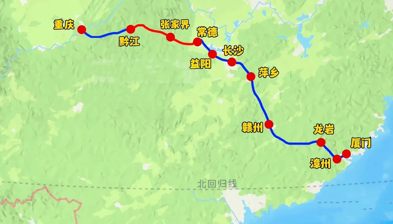为什么说黔张常是渝长夏高铁的痛呢？因为除了黔张常段，渝长夏高铁全程设计时速350