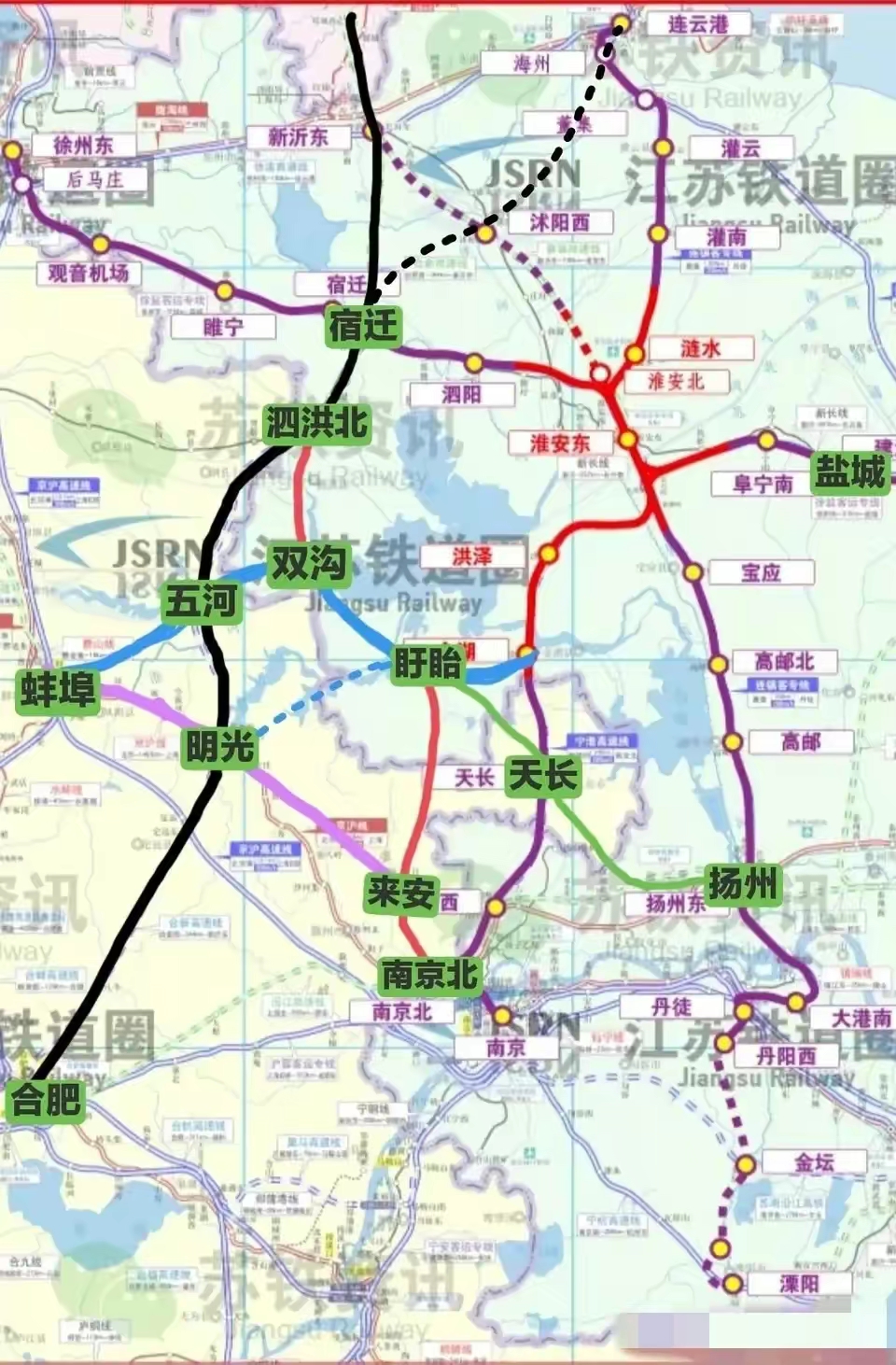宁宿铁路的走向最佳规划

从泗洪、宿迁、盱眙来说:走扬州的沿淮铁路，有利于宁宿铁路规划，可以实现宿迁至扬州第二通道，可以实现泗洪盱眙到扬州并继续向东到长三角重点市。

盱眙的悲哀在于盱眙往南的铁路都是
