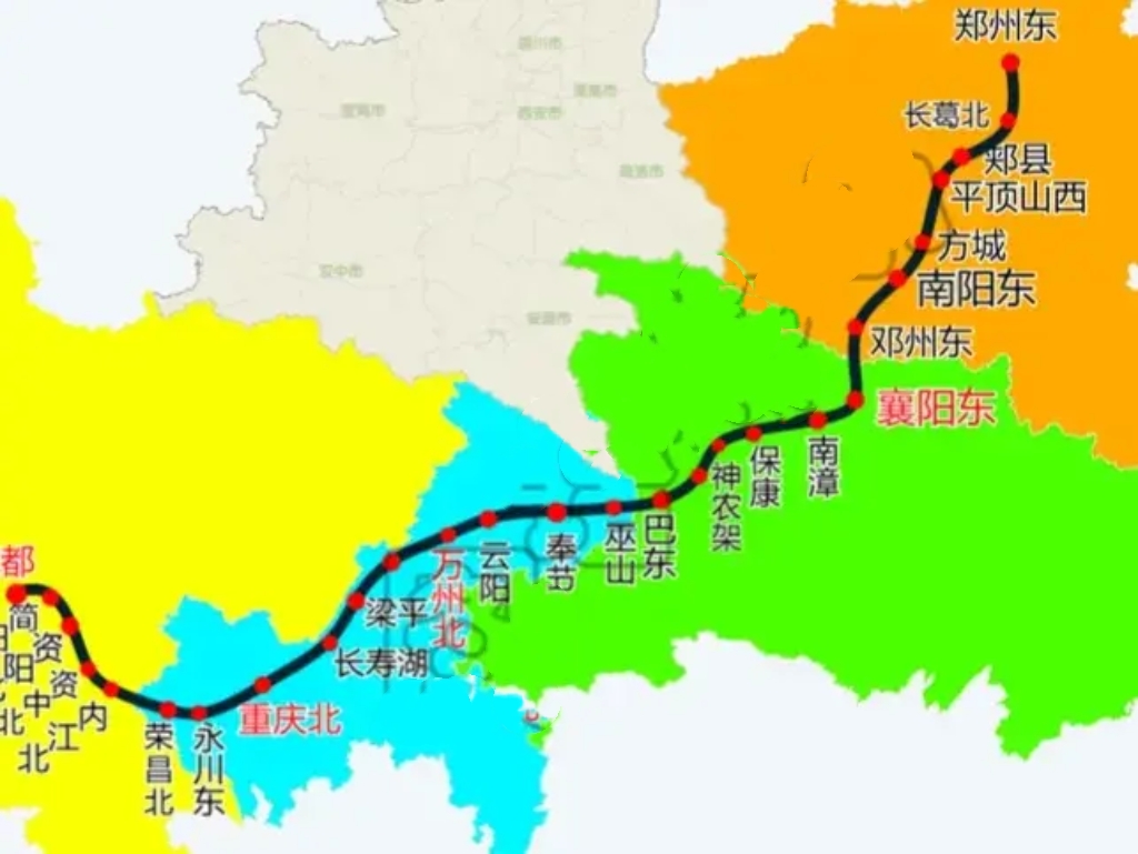 郑成高铁线路之一 :必过襄阳

官方并没有郑州成都这条高铁，但是郑州成都之间借助
