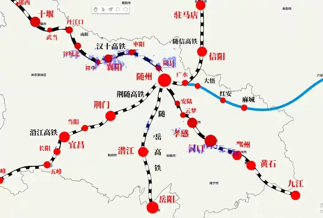 湖北北大门随州

随州高铁规划示意图。未来的随州南下北上东进西出十分便捷，小城市