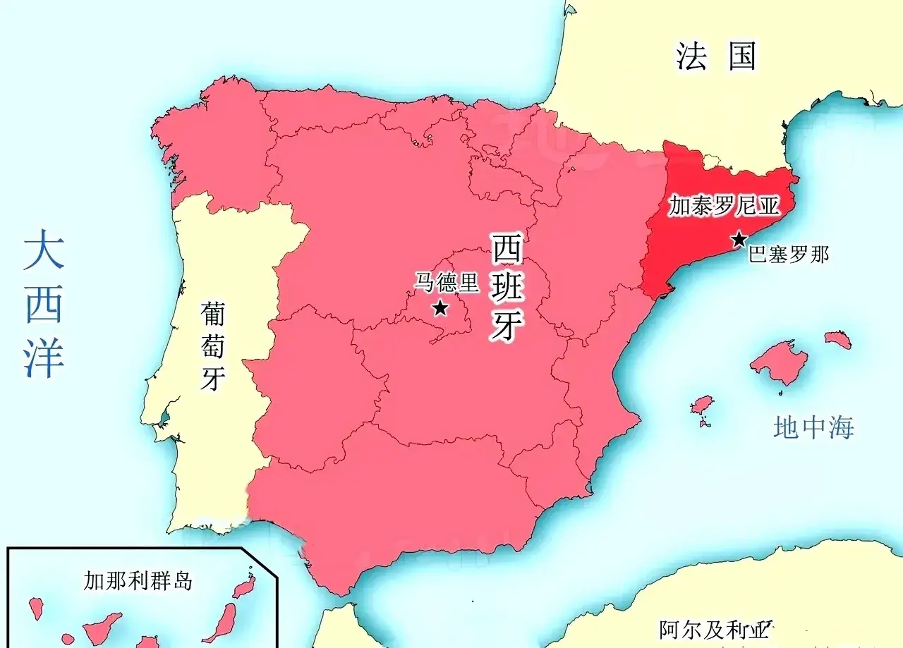 加泰罗尼亚是西班牙的精华之地，人口、经济集聚区，就像我们的江浙沪一样。

这里虽然只有3万平方公里，但人口有800万，GDP更是有2700亿美元，占全西班牙的20%，完全是西班牙的经济心脏。

可惜的