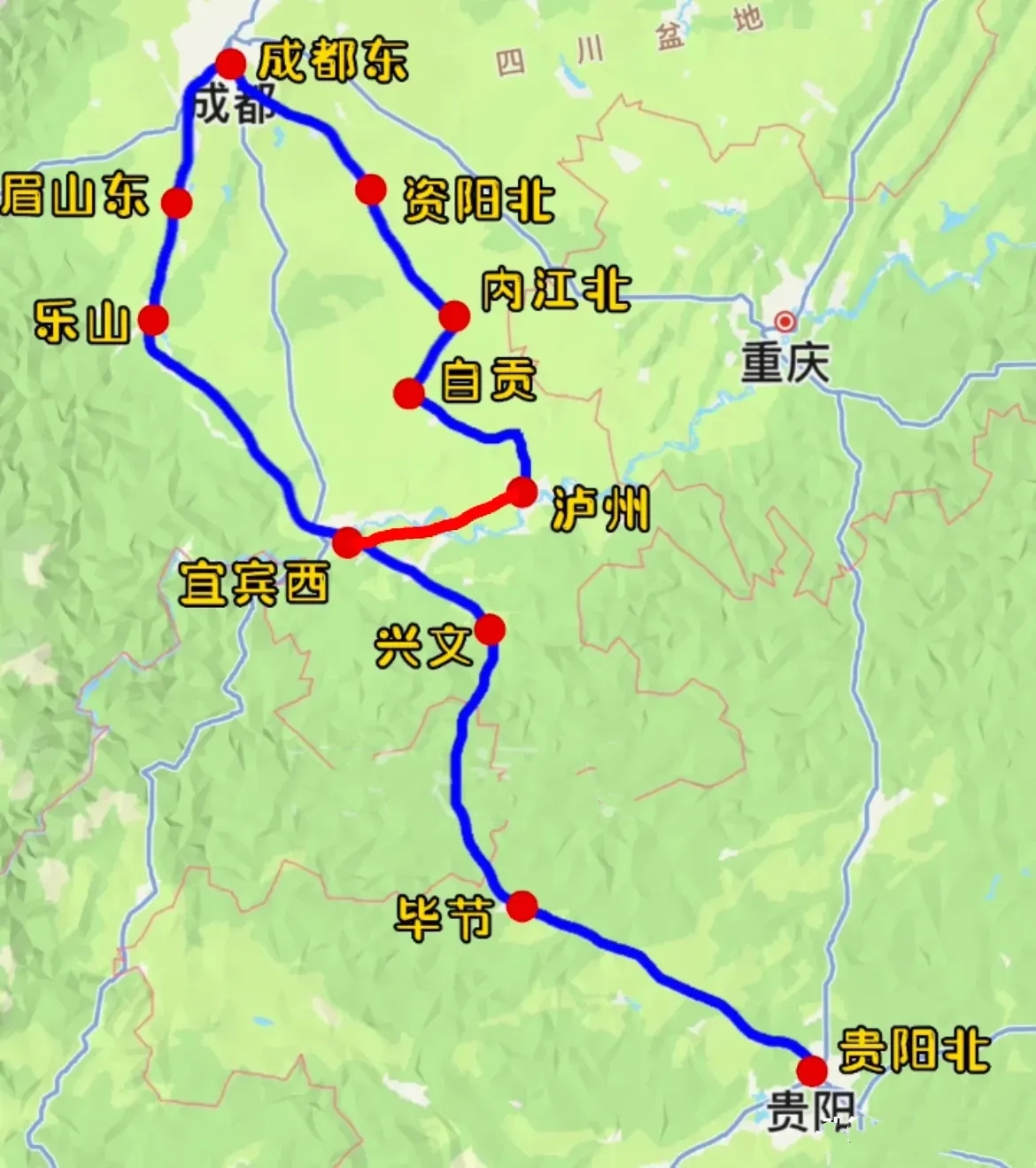 泸州到贵阳开车只有300多公里，高铁却要绕行900多公里，这就是高铁断头路的悲哀