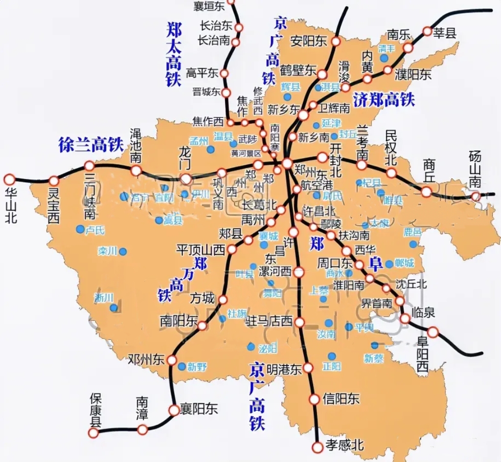 河南开通高铁的县市 至少5个百万大县未开通

河南高铁分布图出炉，河南是我国第一个拥有米字形高铁的省份，境内高铁十分发达。高铁分布不均也是一大诟病，郑州高铁多发达，河南其他地方就有多落后，全省至少5个