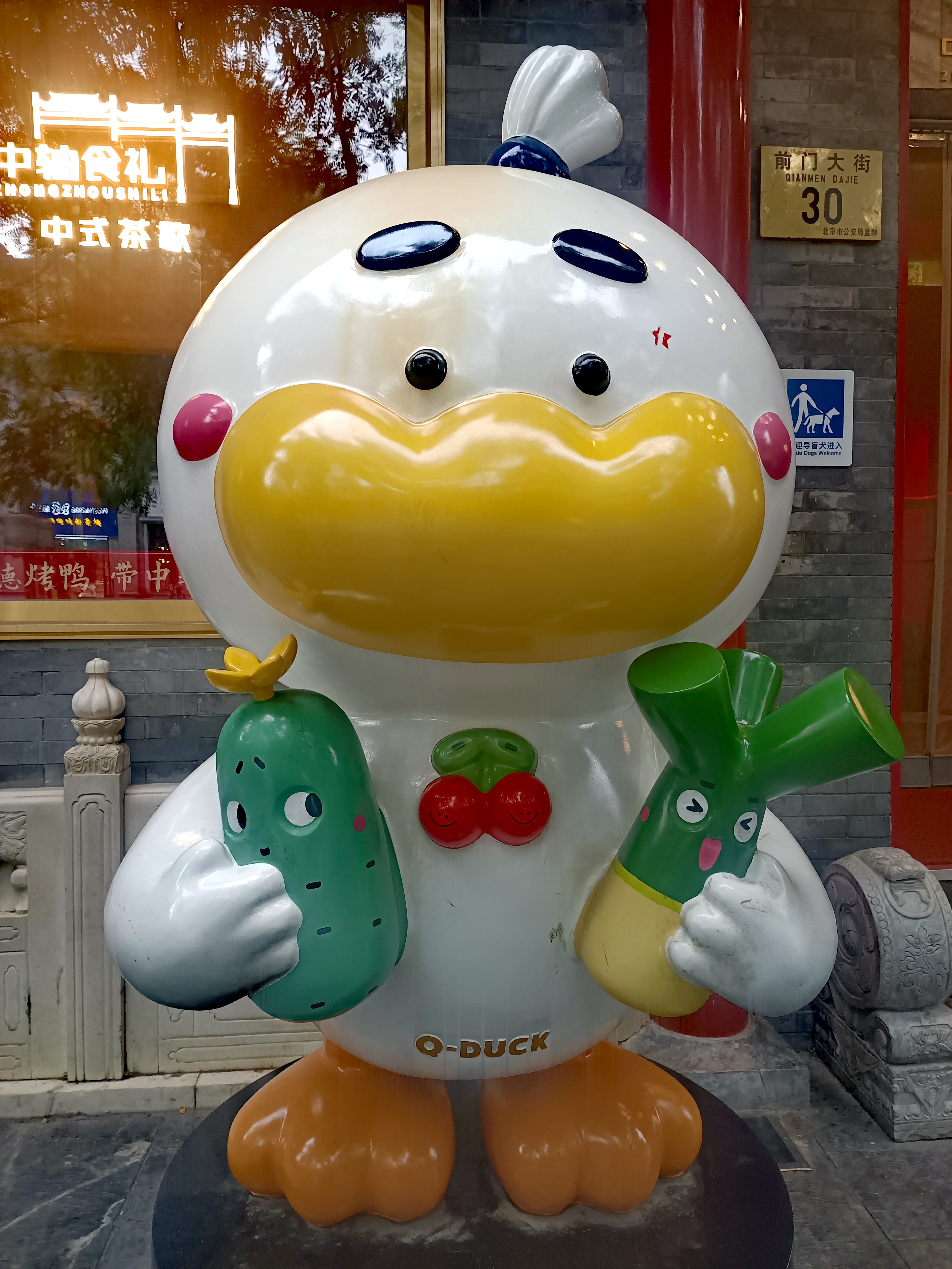 鸭子卡通：
这只Q-Duck好可爱，抱着小黄瓜和玉米！