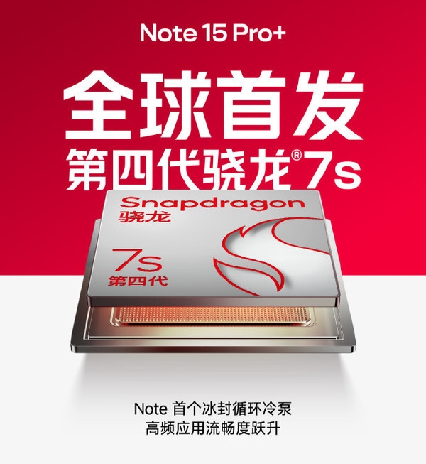 [资讯]REDMI Note 15 Pro+核心参数被确认，升级不止一点点！新机将全球首发第四代骁龙7S移动平台，而且是该系列首款搭载“冰封循环冷泵”散热系统的手机。此外，新机首次在该系列采用全等深微