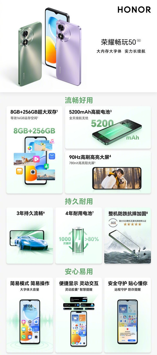 [资讯]荣耀畅玩50正式开售，主打性价比。荣耀畅玩50配备一块6.56英寸90H