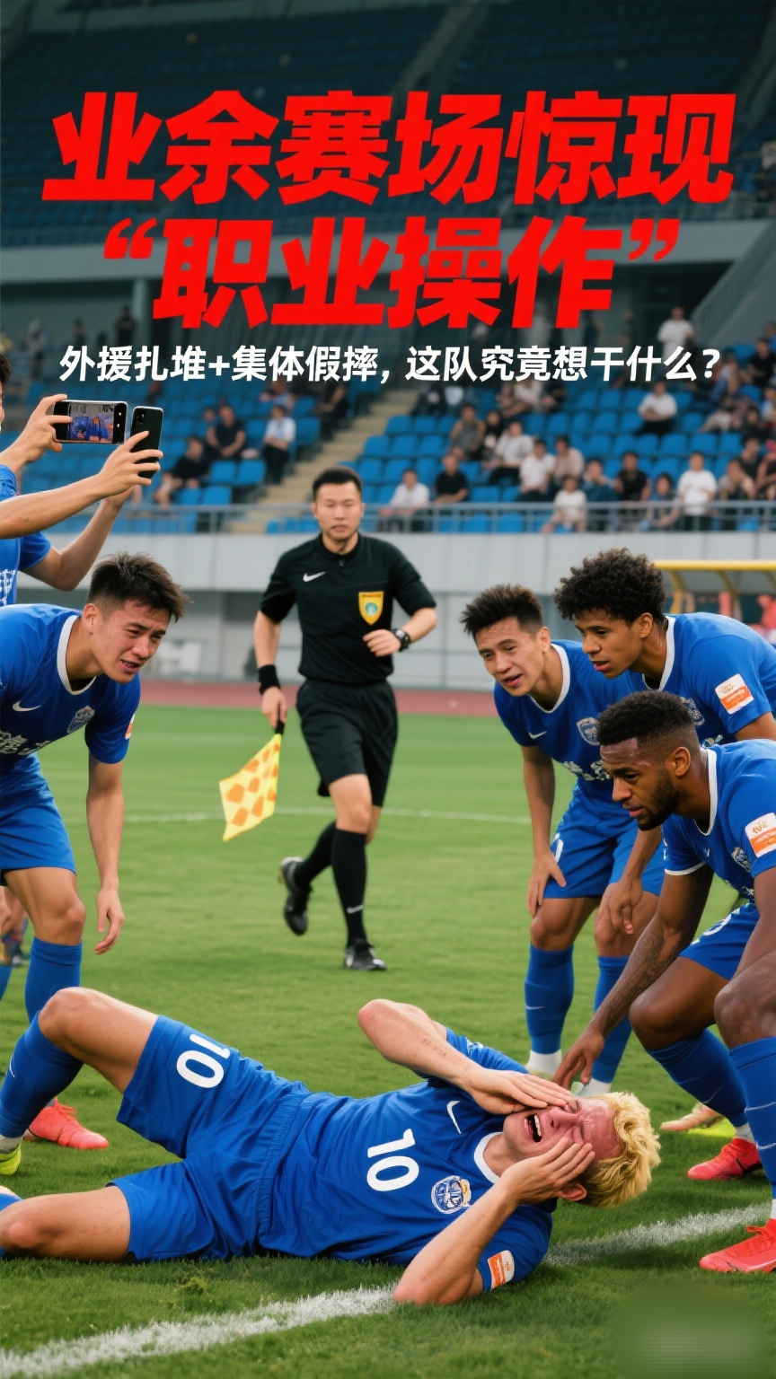 业余赛场惊现“职业操作”：外援扎堆+集体假摔，这队究竟想干什么？
一场本应纯粹的业余球赛，竟演变成30分钟的“假摔闹剧”，山东某球队的操作让球迷怒不可遏——他们不仅悄悄请来外援撑场，还在关键时刻集体倒