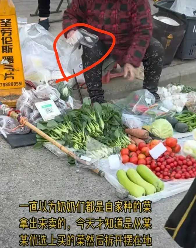 你说这事儿气人不气人！在安徽有个摆摊卖菜的老人，居然耍小聪明，拿网上买的菜当自己种的菜来糊弄人，结果被网友一下子就给看穿了。
 
我就碰到过一回，那晚上天又黑，还下着雨，我在小区门口看见一个老奶奶在摆