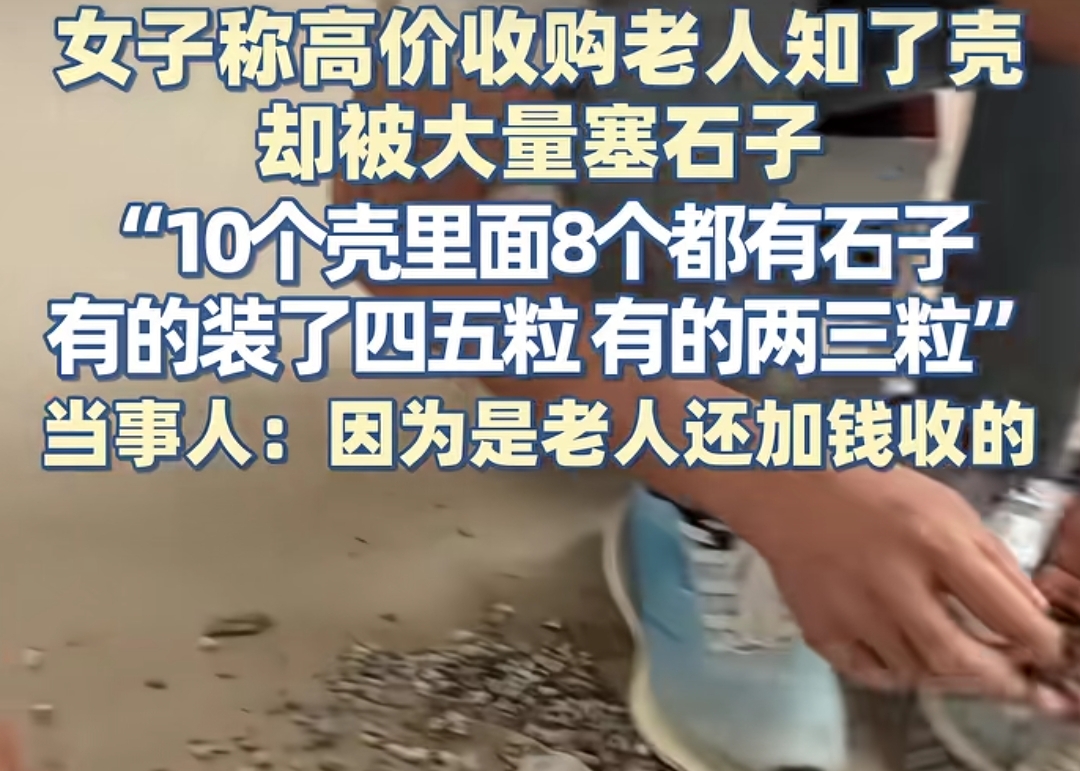 为什么你不敢再相信老人？这2000多块的知了壳，让我彻底心寒！
陕西铜川，原本是出于一份善意，想多给老头老太太一点辛苦钱，结果却收到了一堆藏着石子的知了壳……那一刻，我的心真的凉透了，这种感觉，比赔钱