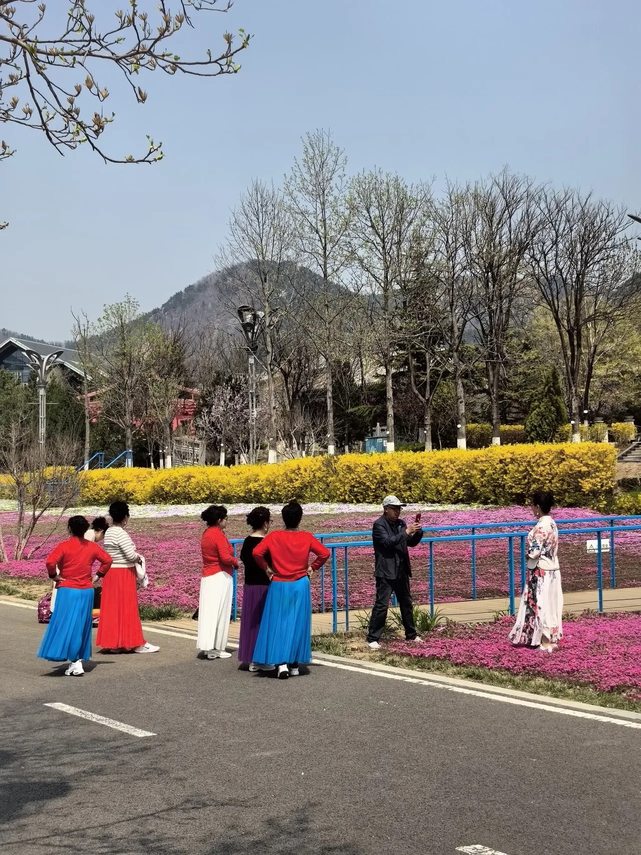 事发青岛世博园，建议大姨们拍照别踩着花儿，忒不文明。