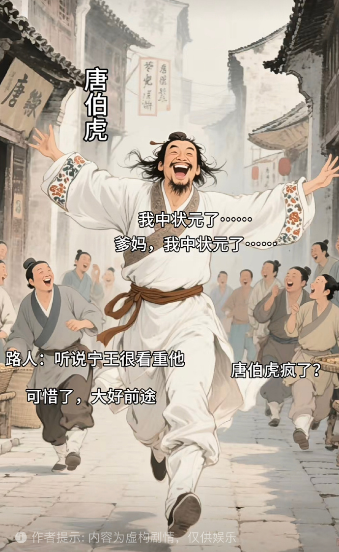 唐伯虎也挺厉害的，面对宁王的要挟造反，以装疯卖傻逃过一劫，有当年燕王朱棣面对建文帝朱允炆的风范啊！