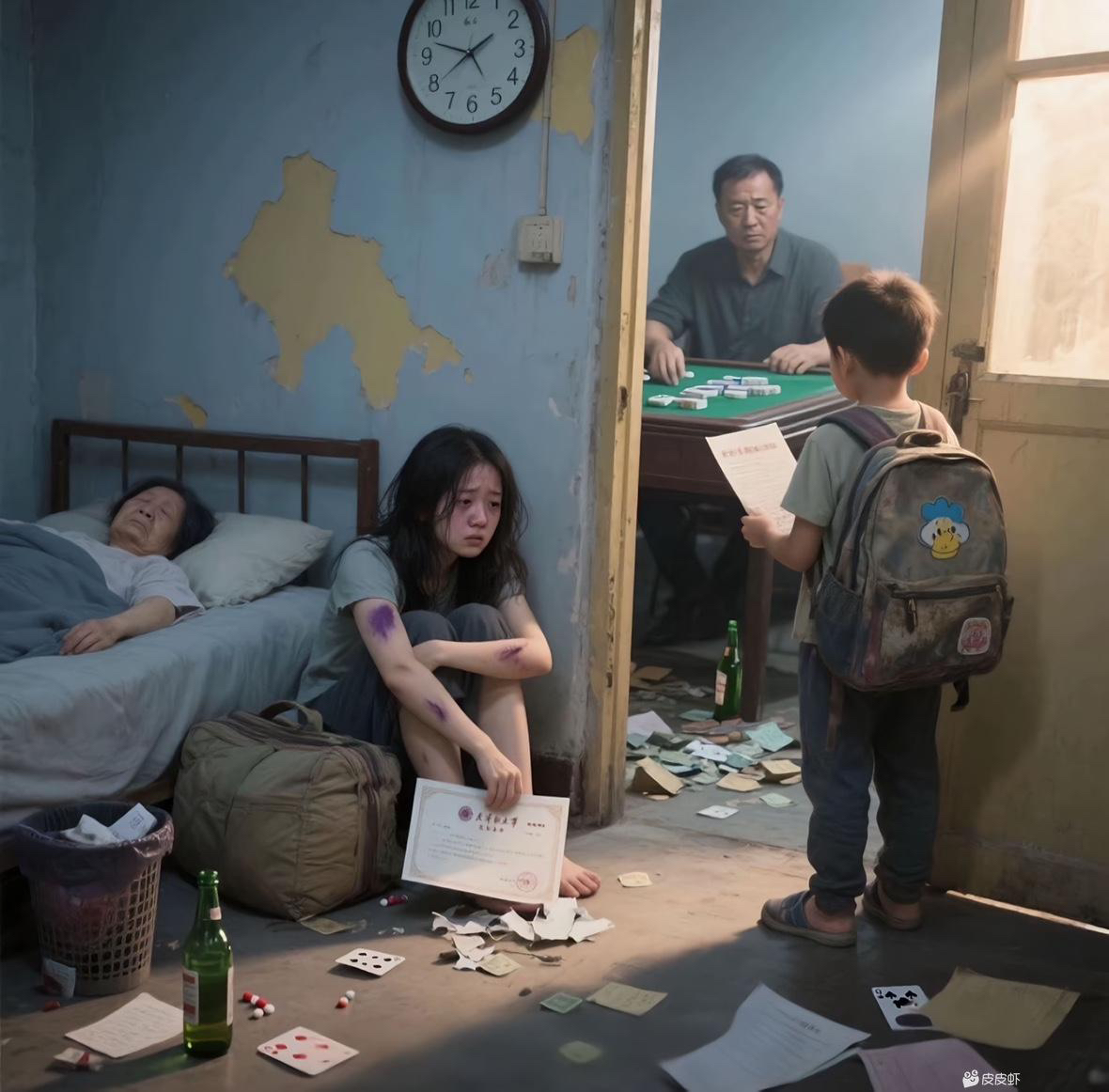 好赌的爸，生病的妈，上学的弟弟，懂事的她